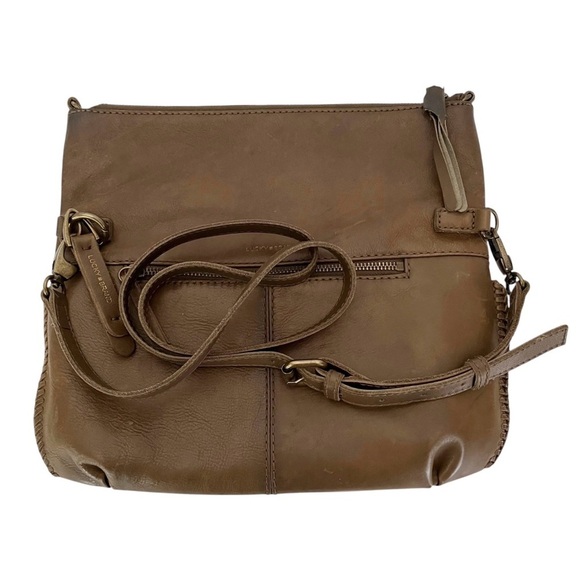Lucky Brand Harper Taupe Leather Crossbody Messenger Clutch Shoulder Handbag Zip - Picture 3 of 10